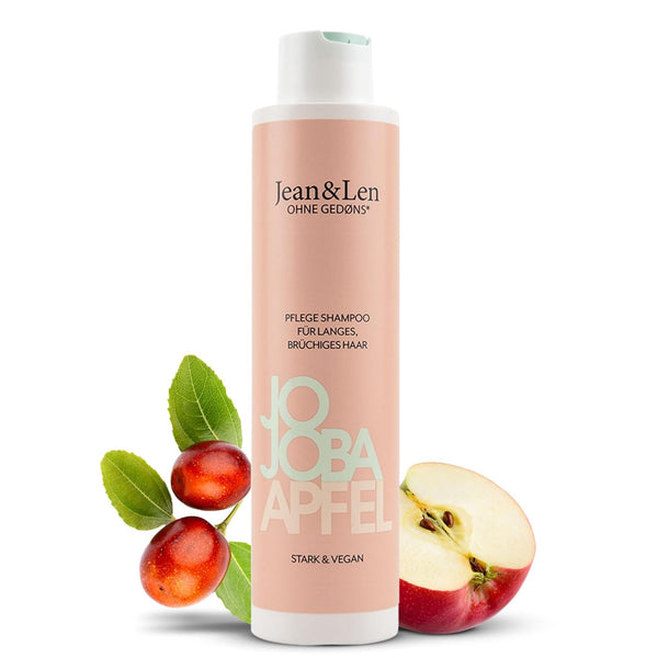 Jean & Len Pflege Shampoo Jojoba & Apfel, Pflegt Langes Und Brüchiges Haar, Für Gesünder & Stärker Aussehendes Haar, Haarpflege Mit Apfel Duft, Ohne Parabene & Silikone, Vegan, 300 Ml