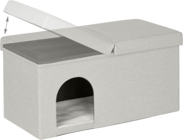 Relaxdays Peșteră Pliabilă pentru Pisici, Bancă Rezistentă, Mobilier de Interior pentru Pisici, Ascunziș pentru Animale de Companie, ÎxLxA: 38,5 x 74,5 x 37 cm, Bej, 1 Bucată