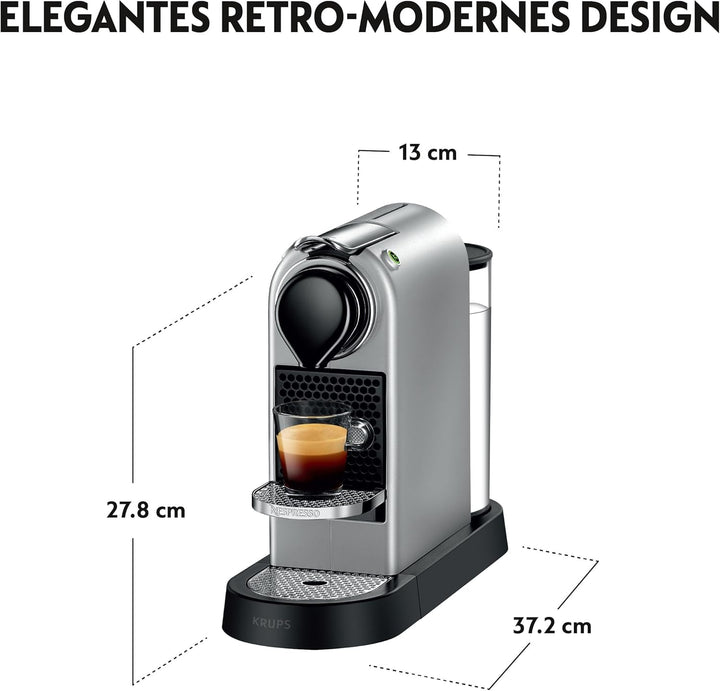 Espressor Nespresso Krups Citiz, Espressor independent, Oprire automată, Rezervor de apă de 1 litru, 1260 wați, Argintiu, XN741B