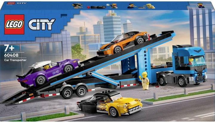 LEGO City Car Transporter cu mașină sport, set de 4 mașini de jucărie pentru băieți și fete de la 7 ani, cadou de Crăciun sau aniversare, 4 minifigurine pentru jocuri de rol 60408