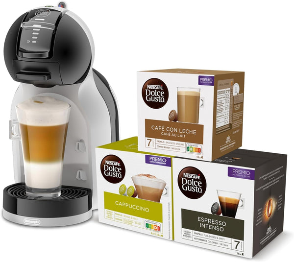 Espressor De'Longhi Mini Me pentru capsule de cafea Dolce Gusto pentru espresso cu 3 pachete de cafea, EDG155.BG, 0,8 L, negru, gri