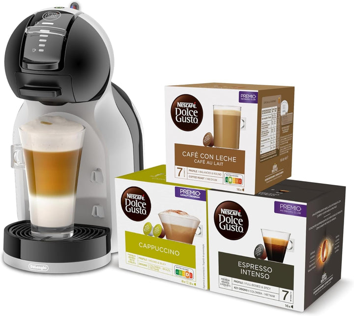 Espressor De'Longhi Mini Me pentru capsule de cafea Dolce Gusto pentru espresso cu 3 pachete de cafea, EDG155.BG, 0,8 L, negru, gri