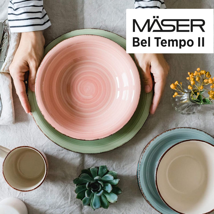 MÄSER 931951 Bel Tempo II, Teller-Set Für 6 Personen Im Modernen Vintage Look, 12-Teiliges Tafelservice, Handbemalt Im Lila Farbton Berry, Steingut