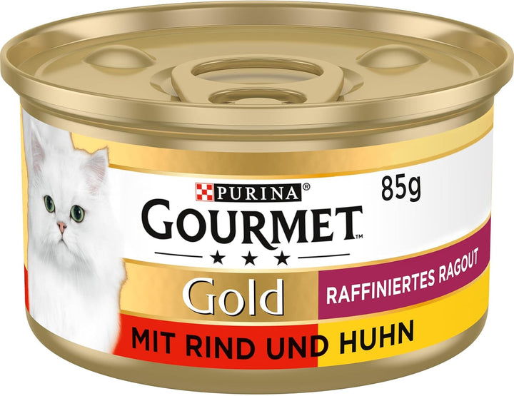 Gourmet Gold Refined Ragout Duetto Hrană umedă pentru pisici, somon și pollock, 12Pack (12 X 85G)