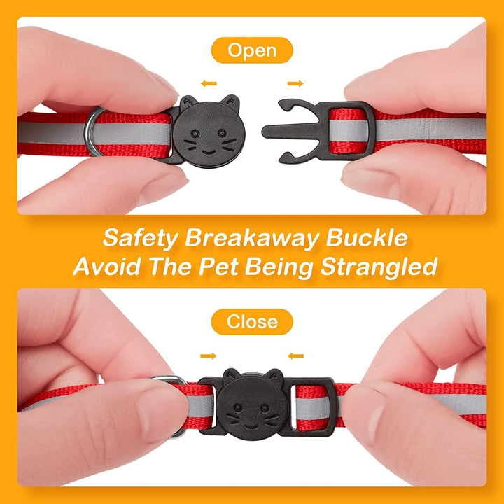 Zgărzi de siguranță pentru pisici cu eliberare rapidă, zgărzi reflectorizante pentru pisoi cu clopoței, reglabile de la 19,1 cm la 31,4 cm (8 culori și 2 pachete de etichete anti-pierdere)