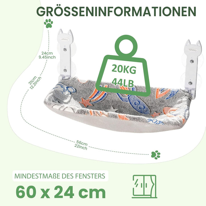 Șezlong pentru pisici, covoraș reversibil luminos, pliabil și fără fir, ventuze puternice de până la 20 kg, design încastrat confortabil, hamac pentru pisici cu vedere la 360°, pat pentru fereastră (gri, 1 pachet)