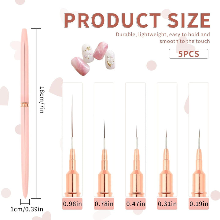 Nail Art Liner-Pinsel 5-Teiliges Gel-Nagellack-Malerei-Nagel-Punkt-Zeichnungs-Werkzeug Für Lange Linien Kunst-Design-Stift-Set Metallgriff Nail-Art-Design-Pinsel Für Frauen