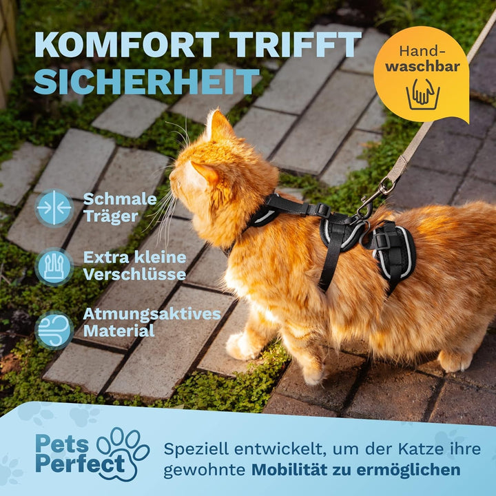 Ham perfect pentru pisici Pets Perfect - Ham suplimentar anti-evadare cu lesă - Lesă pentru pisici - Setul nostru de hamuri pentru pisici vă aduce siguranță la plimbări (S)