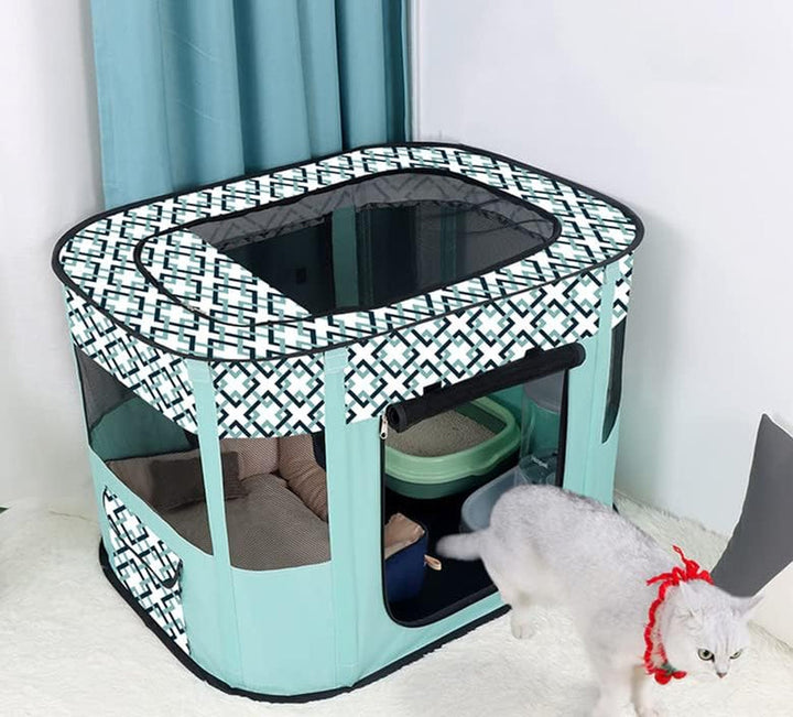 Floving portabil casă pentru câini gard pentru animale de companie pliabil țarc de joacă dreptunghiular cameră de livrare pat pentru pisici peșteră pisică colibă pentru căței casă cuști cort închis pentru animale de companie (M/80 * 60Cm, Albastru Mentă)