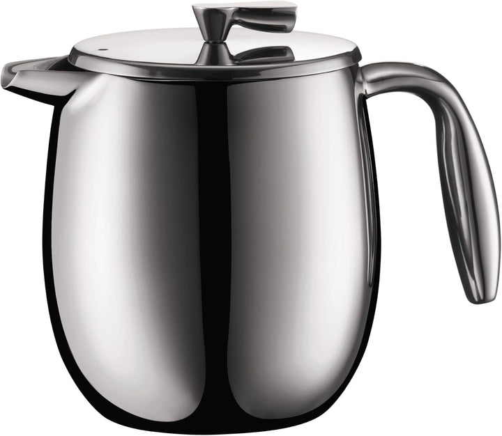 Presă franceză cu pereți dubli Bodum Columbia - 1L / 8 căni - Oțel inoxidabil lucios - Cafetieră lavabilă în mașina de spălat vase