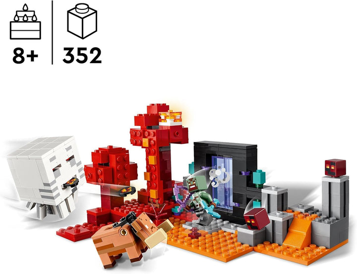 LEGO Minecraft Ambush la portalul Nether, jucărie de jocuri în Nether pentru copii cu scene de luptă și figuri legendare, inclusiv Ghast, cadou pentru băieți și fete gamer de la 8 ani 21255