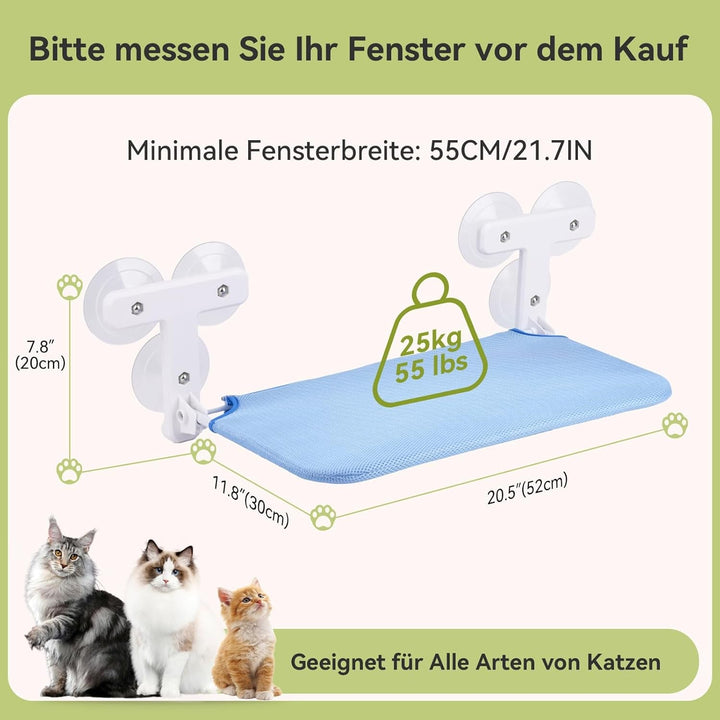 Șezlong pentru pisici cu 6 ventuze, Șezlong pentru pisici, Pat pentru pisici, Pervaz pentru pisici, Hamac pentru pisici cu ventuze stabile, Șezlong pliabil pentru pervaz pentru pisici, Încărcare 25 KG, Lavabil 60 × 30 cm