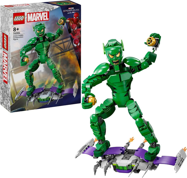 Figura de construcție LEGO Marvel Green Goblin, jucărie de construcție mobilă Super Villain pentru copii 8+, băieți și fete, set Spider-Man Universe cu glisoare și bombe de dovleac, idee de cadou Superhero 76284