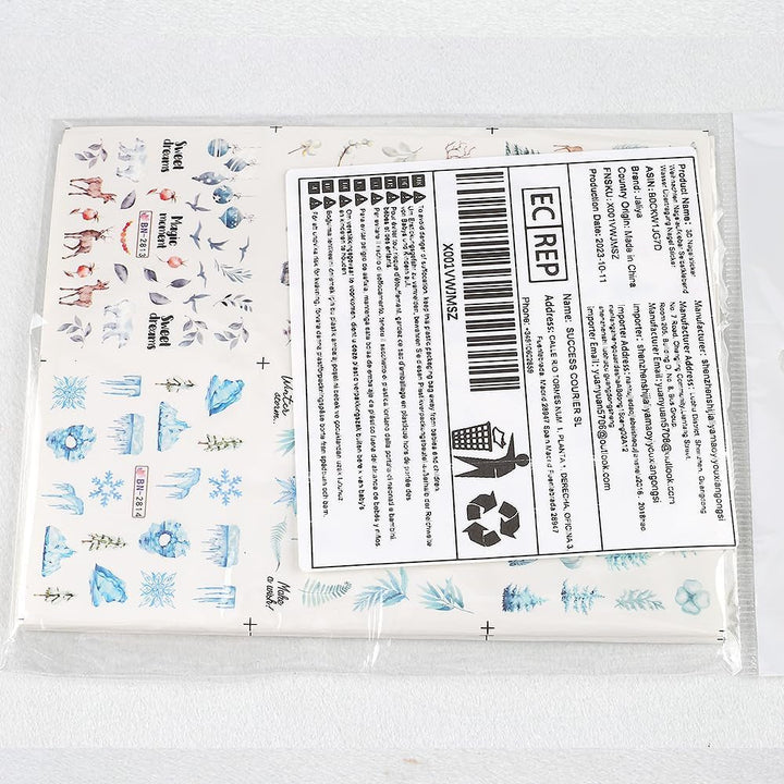 Autocolante 3D pentru unghii de Crăciun, autoadezive, cu transfer de apă, brad de Crăciun, fulg de nea, elan, pinguin, artă pentru unghii de Crăciun, design pentru unghii de iarnă, autocolante de Crăciun, accesorii pentru unghii