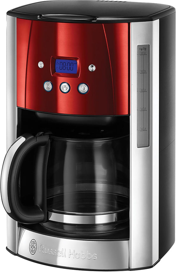 Russell Hobbs 23240-56 Luna Solar Red Digital Glass, Tehnologie cu cap de duș, Sistem de încălzire rapidă, Cafetieră, Oțel inoxidabil/Plastic, 1,5 litri, Roșu