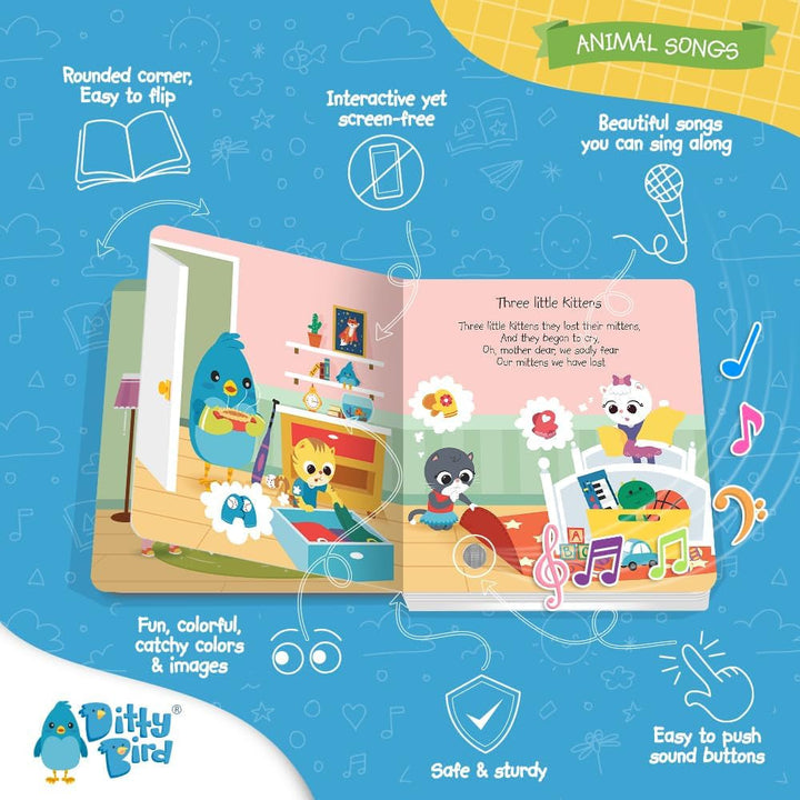 DITTY BIRD Baby Animal Songs: Jucărie pentru copii cu 6 butoane sonore pentru a cânta și a învăța limba engleză. Jucarii Bebe Naty Shop