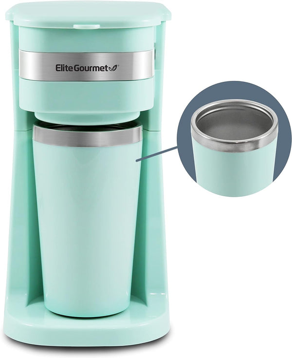 Cafetieră cu filtru pentru o singură servire EHC113M#, compactă, personală, cu cană termică de călătorie din oțel inoxidabil în interior, pentru cafea măcinată, filtru reutilizabil, verde mentă, 400 ml