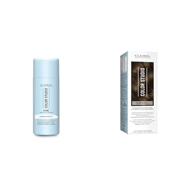 Set de vopsit păr Color Studio - ser de păr pentru prevenirea deteriorării la vopsirea părului (50 ml) + vopsea de păr maro deschis 5/0 (110 ml) - cu purificator metalic pentru 6 x mai puțină rupere a părului Vopsea pentru par Naty Shop Titlu implicit