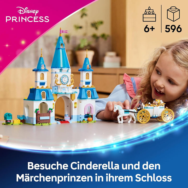 LEGO Ç€ Castelul prințesei Disney Cenușăreasa și trăsura trasă de cai, set pentru fete de la 6 ani, jucărie fantastică cu prințesa Cenușăreasa și prințul fermecător mini păpuși, idee de cadou pentru fanii Disney 43275