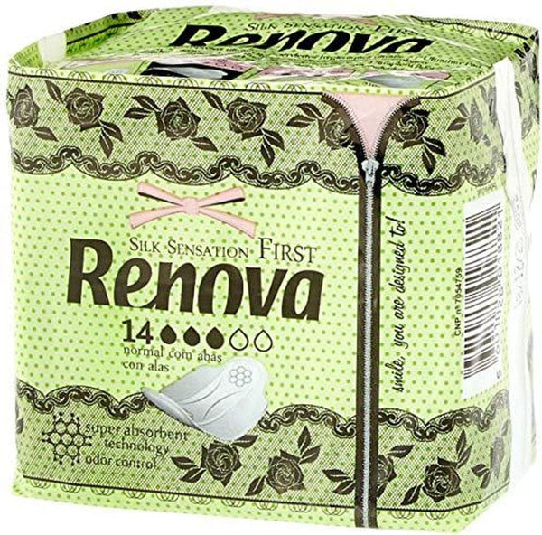 Renova Primele Comprese Normale Cu Aripi | 14 Comprese | Ultra Subțiri Și Super Absorbante