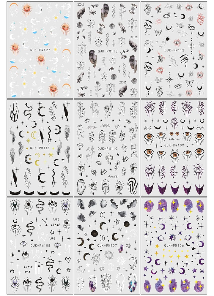 Jmeowio Nagelsticker Mond Stern Sonne 9 Blatt Nail Art Sticker Selbstklebend Nagelaufkleber Bunte Dekoration Nageldesign Zubehör