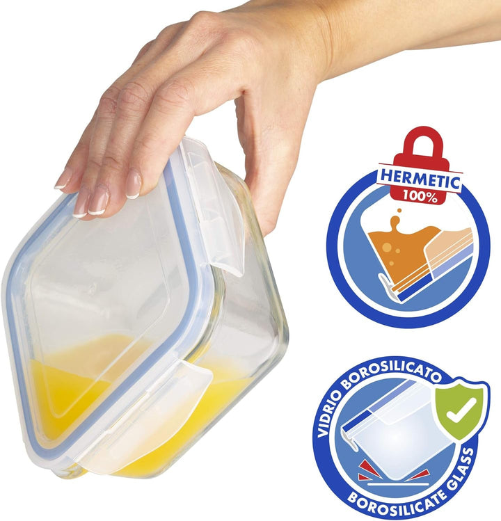Max Home Pachet 8 recipiente etanșe din sticlă, cutie de prânz din sticlă pentru microunde, recipiente resigilabile pentru alimente, 550 mililitri, capace transparente, recipiente pentru alimente (16538) Cutii depozitare alimente Naty Shop