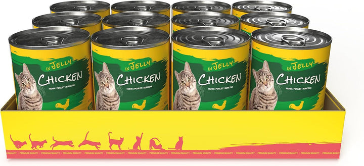 Josicat Pui în jeleu (12 X 400 G) | Adult | Hrană umedă premium pentru pisici adulte | Pui în jeleu | Vitamina D3 & E | Fără cereale | Powered by JOSERA | Hrană umedă pentru pisici | 12-Pack