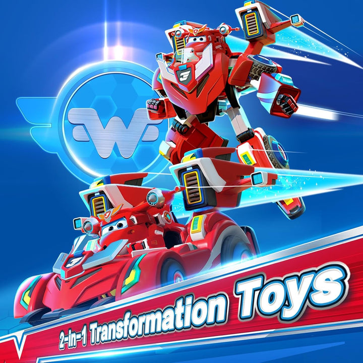 Super Wings EU770351 - Super Robot Suit Jett, aprox. 18 cm înălțime figurină de joacă transformabilă, costum de robot 2 în 1 și super mașină, pentru copii de la 3 ani în sus, Roșu