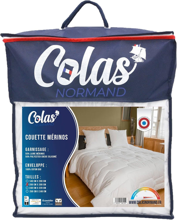 COLAS NORMAND Quilt, 200 X 200 Cm, bumbac organic și lână Merino, cald, lavabil la mașină la 30 °C
