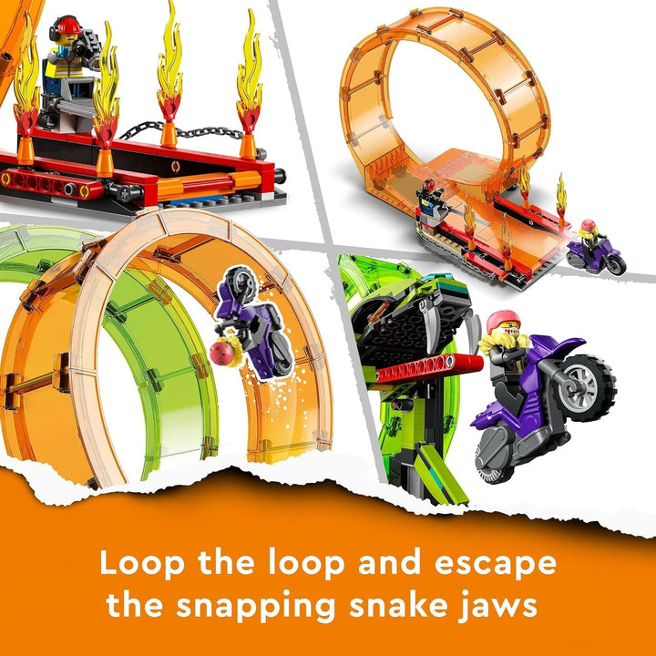 LEGO 60339 City Stuntz Stuntz Show Double Looping Set, Incl. rampă, monster truck, 2X motocicletă și 7 minifigurine, jucărie pentru copii cu vârsta peste 7 ani