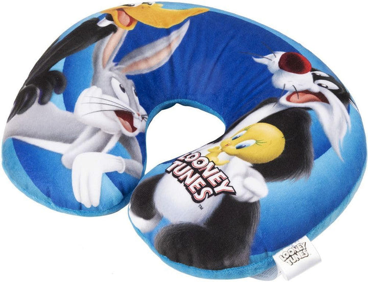 Warner Bros Looney Tunes pernă de gât pentru copii pentru fete, mașină de călătorie moale, Bugs Bunny, Daffy Duck, Silvestro Titti, confort, desene animate, albastru