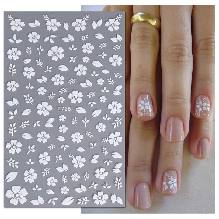 JMEOWIO Nagelsticker Frühling Weiße Blume 9 Blatt Nail Art Sticker Selbstklebend Nagelaufkleber Sommer Blumen Dekoration Nageldesign Zubehör