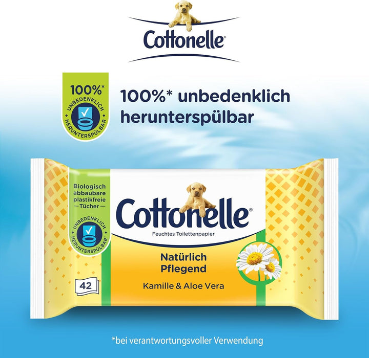 Șervețele umede, Îngrijire naturală - Mușețel și Aloe Vera, Biodegradabilă, Fără plastic, Reclosabilă, Pachet avantajos, 12 X 42 șervețele umede