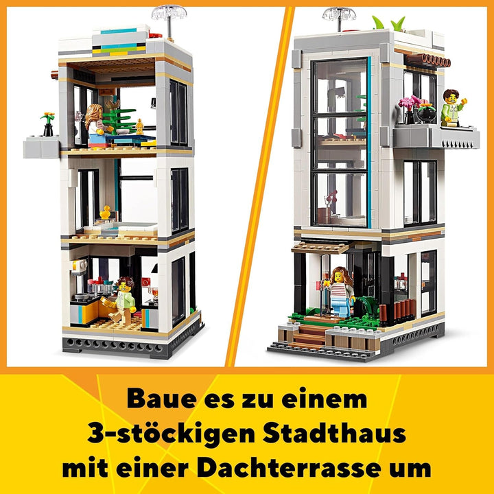 LEGO Creator Modern House, set 3 în 1 pentru a converti într-o casă de oraș sau o cabană în pădure, model de casă, idee de cadou pentru băieți și fete de la 9 ani, jucărie educativă 31153
