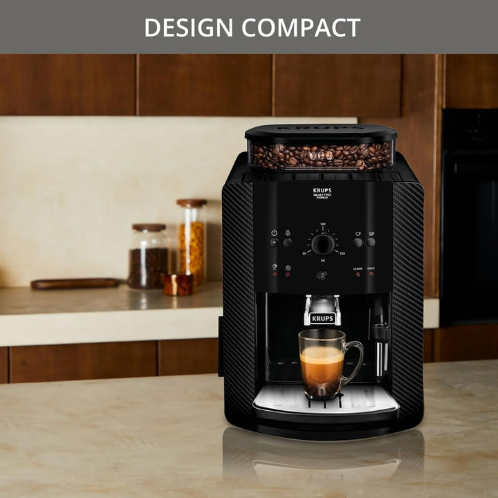 Mașină automată de espresso Krups YY8125FD Măcinător de cafea Beans cu presiune manuală (15 bar, duză de abur) Negru