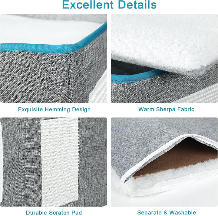 BRIAN & DANY Peșteră pliabilă pentru pisici, căsuță mare pentru pisici, peșteră pentru pisici de interior cu zgârietură și minge de joacă, 40 x 40 x 32 cm, gri