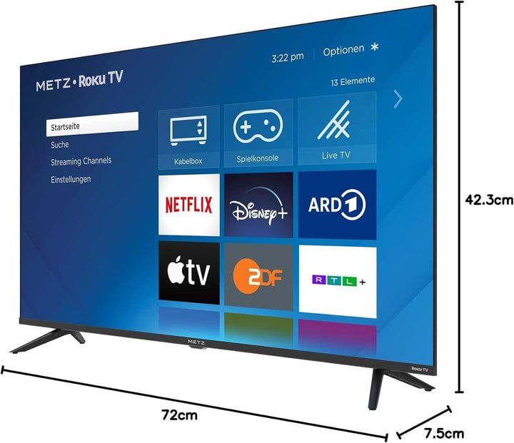 METZ Blue Roku TV, HD Smart TV, 32 Zoll, 80 Cm, Fernseher Mit Triple Tuner, WLAN, LAN, HDMI, USB, 32MTD3011Z, Schwarz
