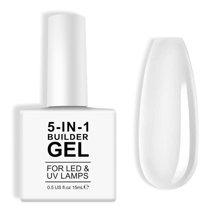 Gel de întărire Builder 5 în 1 15 ml, Gel de întărire pentru unghii, Gel de întărire pentru unghii, Ojă UV/LED pentru extensii de unghii, Extensii, Nail Art, Autocolante, Gel de întărire pentru unghii cu gel (Alb)
