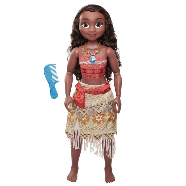 Disney Princess Vaiana, păpușă de joacă înaltă de 80 cm de la Jakks Pacific, păpușă mobilă, cu perie pentru a-și pieptăna buclele ondulate, rochie inspirată de film, colier detașabil cu pandantiv