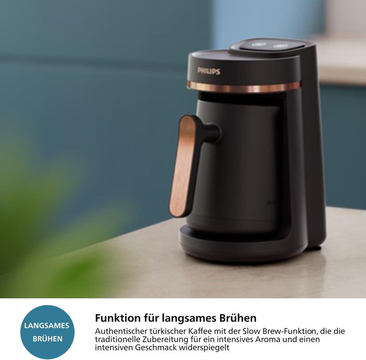 Cafetieră turcească Philips seria 5000 - funcție de preparare lentă, capacitate de 4 căni, protecție la supraîncălzire și revărsare, indicator de pregătire, butoane Easy Touch, oprire automată (HDA150/60)