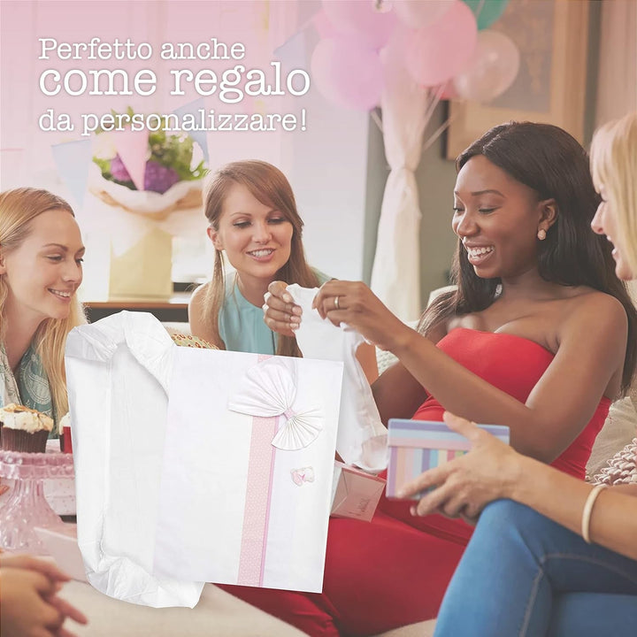 Set de lenjerie de pat Carrycot alb și roz, format din 1 cearșaf cu colțuri, 1 cearșaf de sus cu panglică Aida pentru broderie și 1 față de pernă, 100% bumbac, Made in Italy