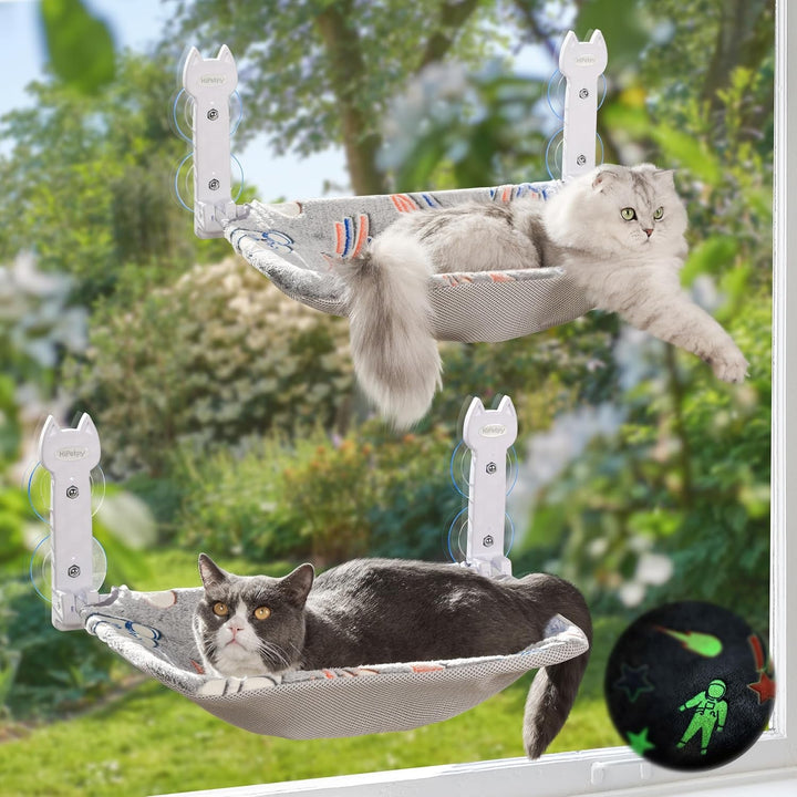 Șezlong pentru pisici, covoraș reversibil luminos, pliabil și fără fir, ventuze puternice de până la 20 kg, design încastrat confortabil, hamac pentru pisici cu vedere la 360°, pat pentru fereastră (gri, 1 pachet)