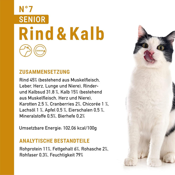 Hrană umedă pentru pisici Catz Finefood Senior Collection - Hrană umedă premium pentru pisica dumneavoastră senior - fără cereale, fără zahăr, conținut ridicat de carne, vitamine și minerale (cutie 6 X 200G)