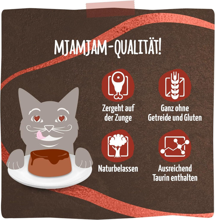 Mjamjam - Hrană umedă premium pentru pisici - Panna Gatto - carne fină de vită cu încoronare nobilă, 12Pack (2X80G), fără cereale