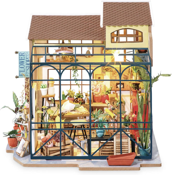 Robotime DG145 Rolife Emily's Flower Shop Miniature Doll's House Fabricat din lemn, metal, tesatura si carton, Dimensiuni: 22 X 15 X 17 Cm,