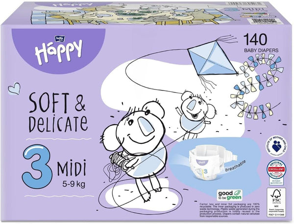 Bella Baby Happy Windeln Soft & Delicate Gr.3 Midi 5-9 Kg HAPPY BOX 140 Stück