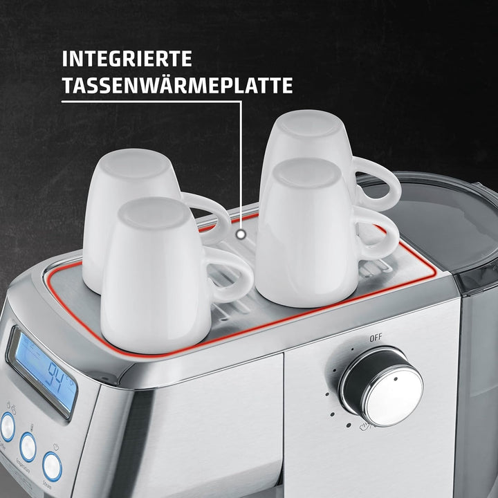 CASO Espressogourmet Crema - mașină cu portafilter, mașină de espresso, cu spumă de lapte, espresso, cappuccino, portafilter din oțel inoxidabil, pompă Ulka de 20 bar, mașină de cafea, cafea pudră, doze ESE