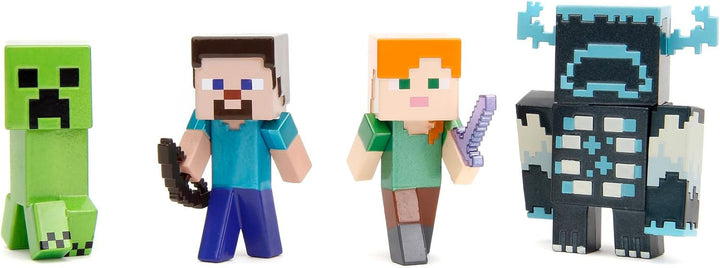 Jada Toys Minecraft Figure Set (4 bucăți) Fabricat din metal - Minecraft Caves & Cliffs Personaje de colecție (Steve, Alex, Creeper și Warden) Pentru gameri și colecționari de peste 8 ani, 6 cm fiecare