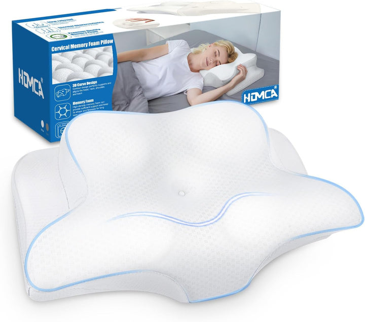 HOMCA Neck Pillow Pillow, Memory Foam Ergonomic Pillow 3D Cooling Pillow Cover For Supine, Side or Prone Position, 62 X 41 X 9.5/12.5 Cm