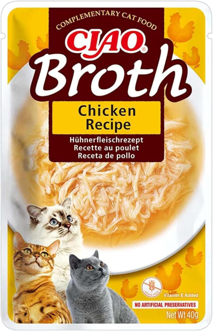 INABA Ciao Stew Hrană umedă pentru pisici 86% umiditate și vitamina E, supă premium pentru pisici cu pui și scoici 40 G (pachet de 12), 100% carne naturală, fără cereale, fără zahăr